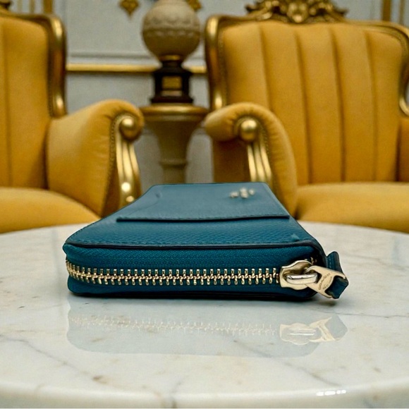 COACH Logo Teal Accordion Zip Long Wallet w/ Front Pocket - Picture 4 of 6